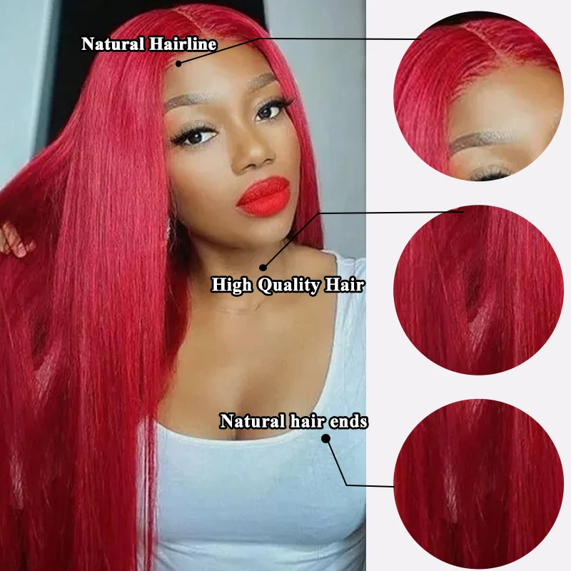 

30 Inch Hot Red Bone Straight Wigs For Women Synthetic Hair 13X4 Lace Frontal Wig Burgundy Color Lace Front 180% Synthetic Wig