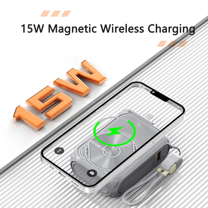 بنك طاقة لاسلكي مغناطيسي مع كابل USB C قابس تيار متردد 22.5 وات شاحن سريع بطارية خارجية لهاتف Magsafe iPhone 17 16 15 14 Samsung