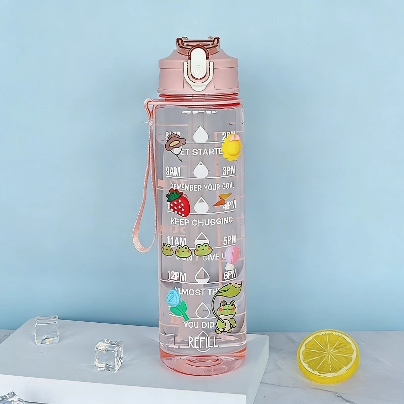 2026 New 900ml Clear Plastic Water Bottle Straw Lid Carry Handle Heat Resistant for Gym School Outdoor Sports