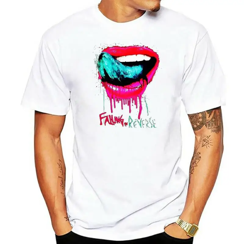 Falling In Reverse Men Lips Personality Casual Cotton T Shirt Black