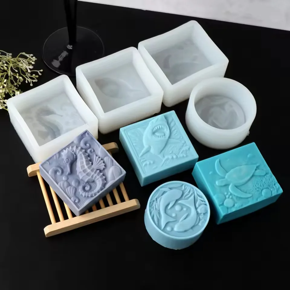 Molde de silicona 3D de caballito de mar para jabón, herramientas DIY para hacer velas de animales marinos (tortuga, tiburón), molde de jabón aromático hecho a mano, regalos de decoración para el hogar