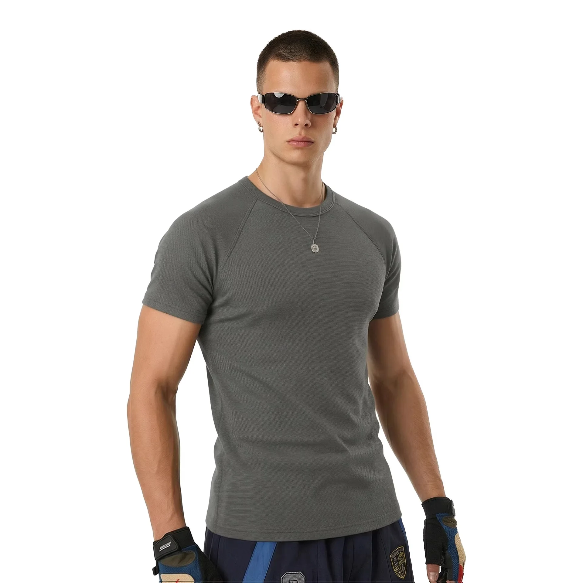 Men's Apparel | 270G Elastic Fitted Navy T-Shirt Tank Top | 2026 Spring/Summer American Style Slim Fit Short Sleeve New Arrival