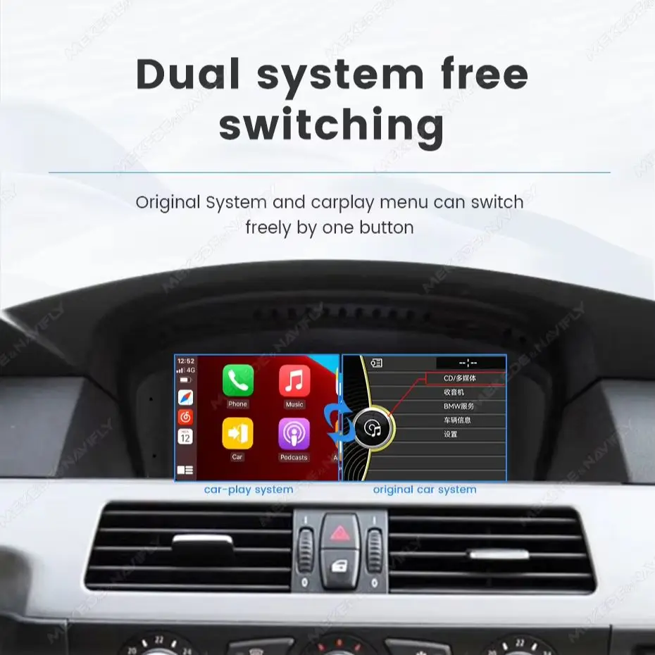 Image 4: Système audio intelligent pour voiture MEKEDE EU Warehouse Linux Screen, compatible avec BMW Série 5 et 3 (E60, E61, E62, E63, E90, E91, E92, E93), avec écran 8,8 pouces, lecteur multimédia, Carplay sans fil, Android Auto, autoradio 2 Din, Bluetooth, stéréo, unité centrale.