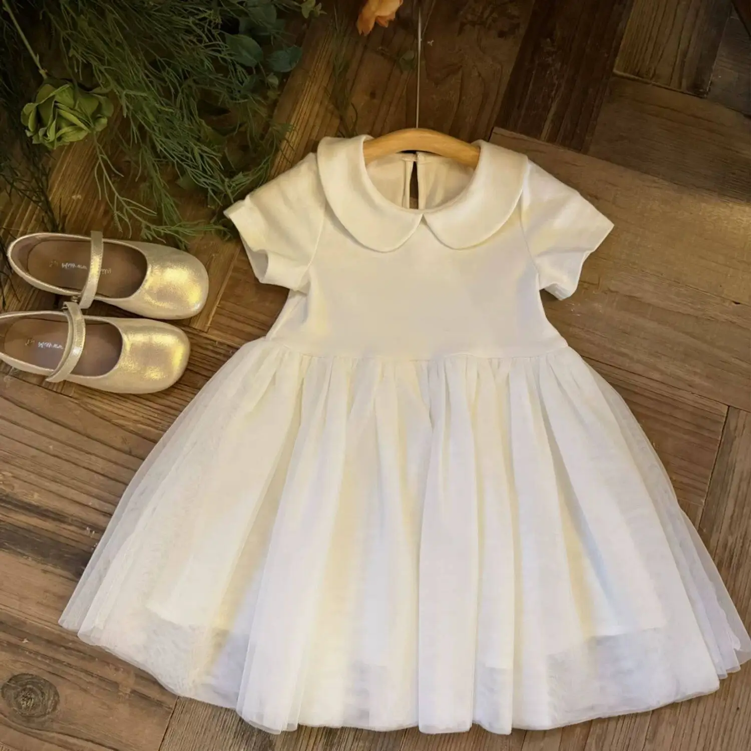 Girls Summer Dress Baby Stylish Kids Trendy Brand Korean Peter Pan Collar Puffy Mesh Fairy Princess Dress