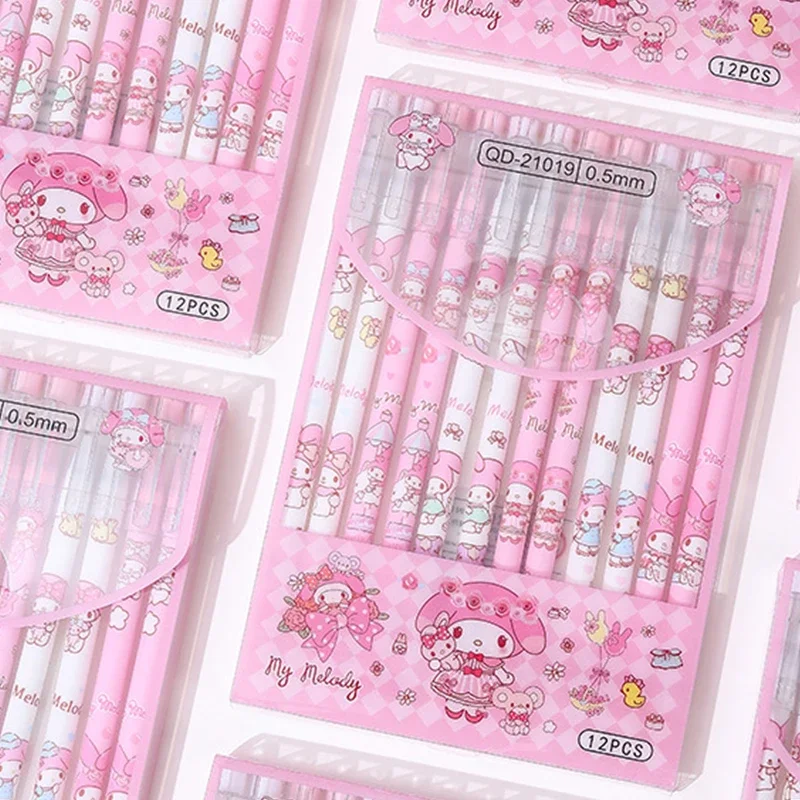 12Pcs/Set Sanrio mymelody Kuromi Cinnamoroll Cartoon Erasable Gel Pen Kawaii Space Werewolf Kill Gel Pen Student Stationery Gift