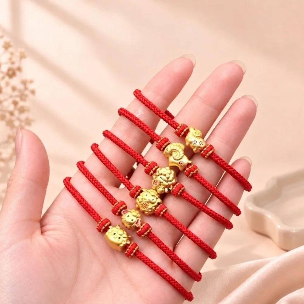 Chic Braided Zodiac Goat Bracelet Gold Plated Adjustable Red String Hand Chain Sliding Lightweight Lucky Bracelet Holiday