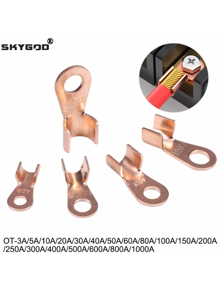 Bornes de câble électriques en cuivre OT, 2 à 50 pièces, 3 ~ 1000A, anneau de cosse de batterie nue, connecteur de fil Non isolé à sertir