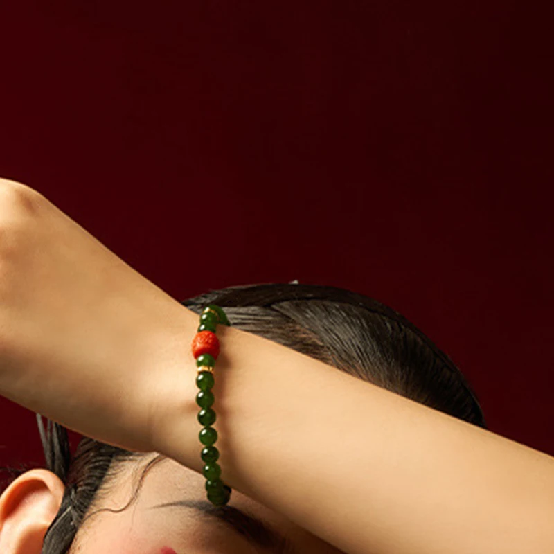 

Hotan Jasper String Female S925 Silver Gold-Plated Pearl 6mm South Red Bracelet Pearl Luxury Premium Gift
