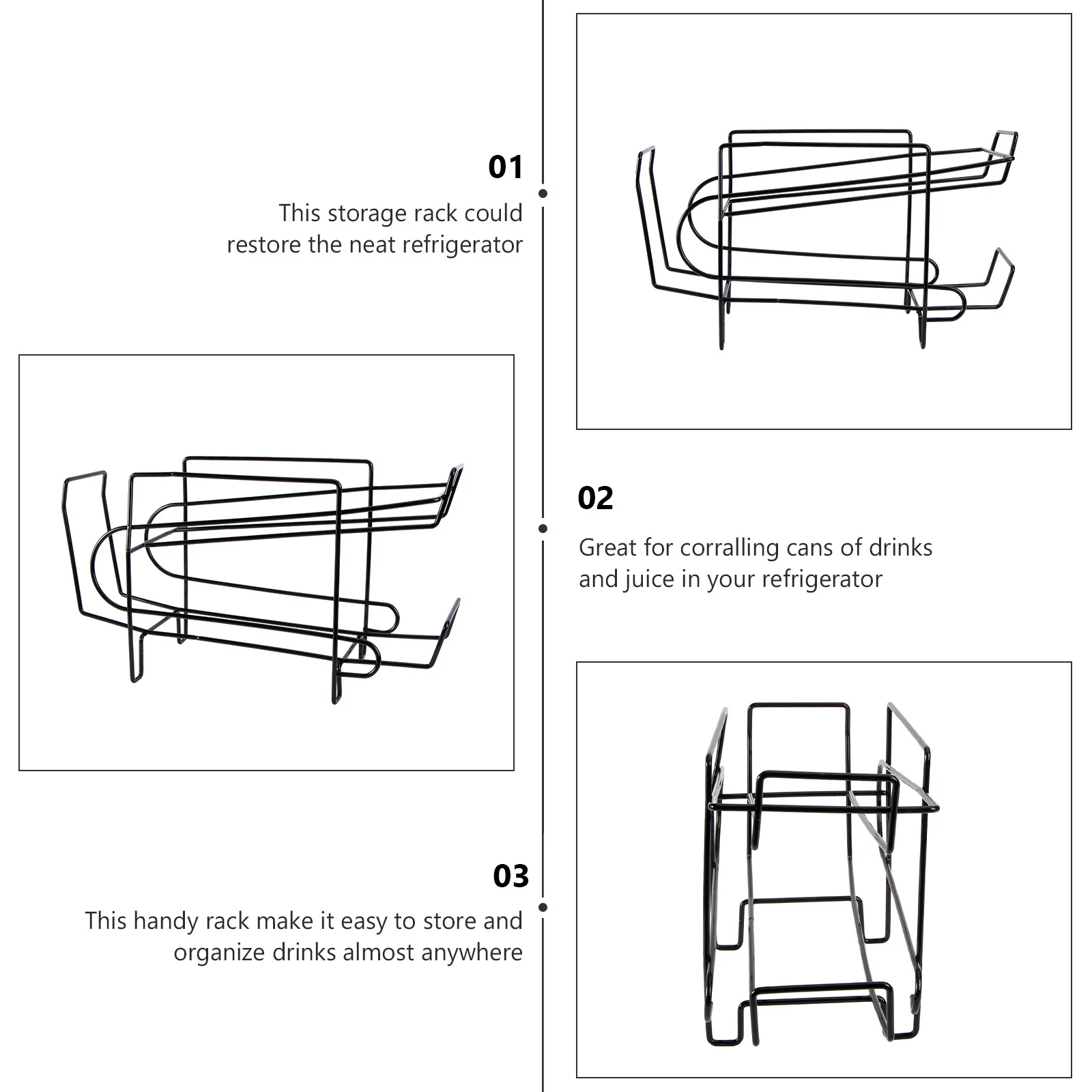 

1Pcs Refrigerator Beverage Storage Rack Black Double-Layer Drink Holder for Kitchen Pantry Bar Home Storage Organizer