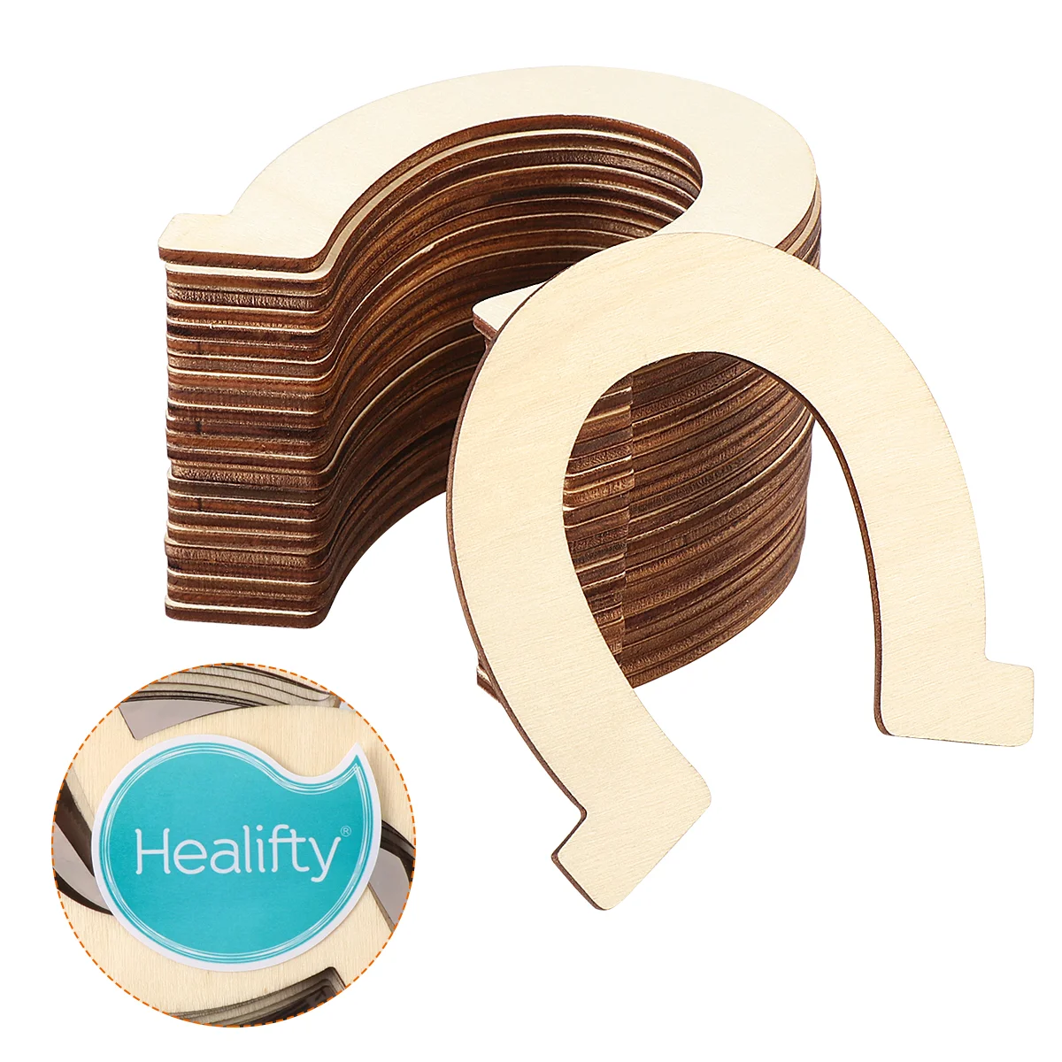 Healifty 24PCS DIY Wooden Large Unpainted Cut Horseshoe Unfinished Wood Cutouts Horseshoe Natural Chip to or