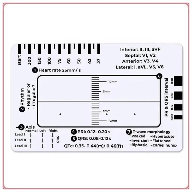 Règle ECG 7 étapes, règle EKG 7 étapes pour l'interprétation ECG/EKG, outil de mesure des étriers ECG transparents
