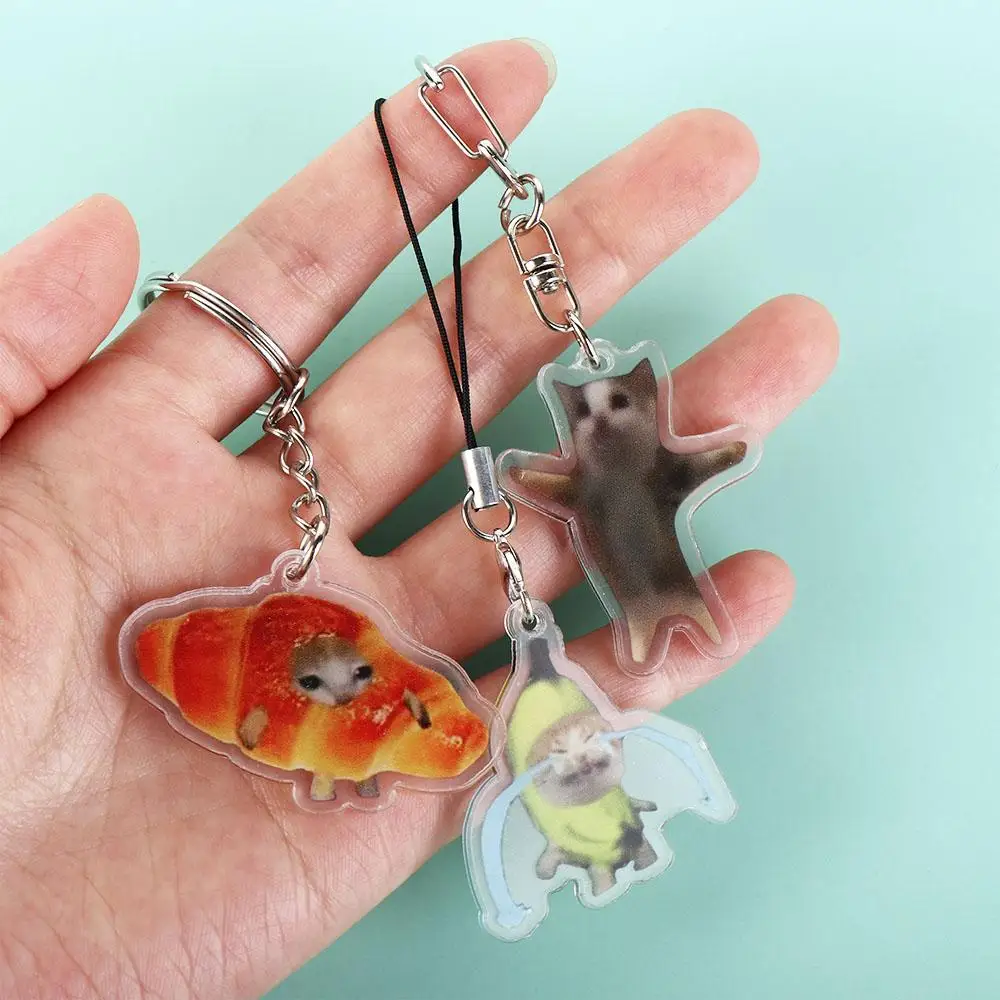 กล้วยแมว Happy Banana Cat พวงกุญแจกระเป๋าเป้สะพายหลัง Charm Keyrings กล้วยแมวโทรศัพท์มือถือจี้การ์ตูนกล้วยจี้แมว