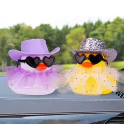 Car Rubber Duck Ornament Cute Duck Car Dashboard Decoration Accessories with Mini Hat Sunglasses and Skirt for Car Dashboard