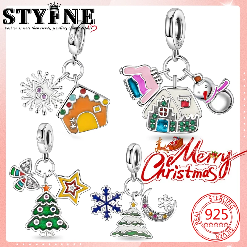 Travel Hobbies 2025 New Beads 925 Sterling Silver Winter Snowflake Charm Christmas Tree House Snowman Charms Bracelets Jewelry