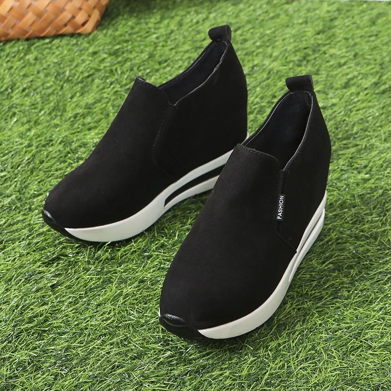 Black Women Casual Shoes Platform Wedge Women Fashion Sneakers Women Summer Shoes Slip On Loafers Vulcanize Shoes