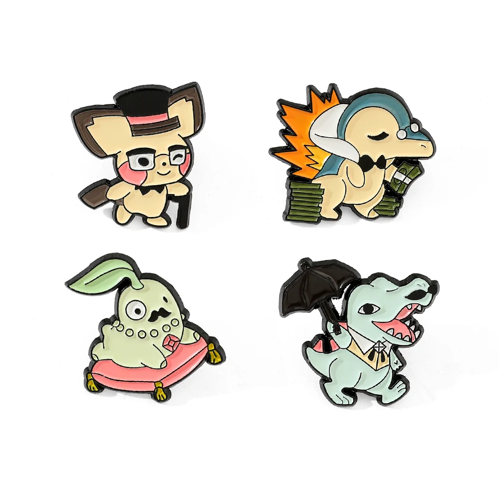 Desenhos animados Animated Pokémon Broche, Bonito Dinossauro Azul Esmalte Pin, Emblema De Metal, Mochila Jóias, Acessórios de Vestuário, Presente, 4 Pcs