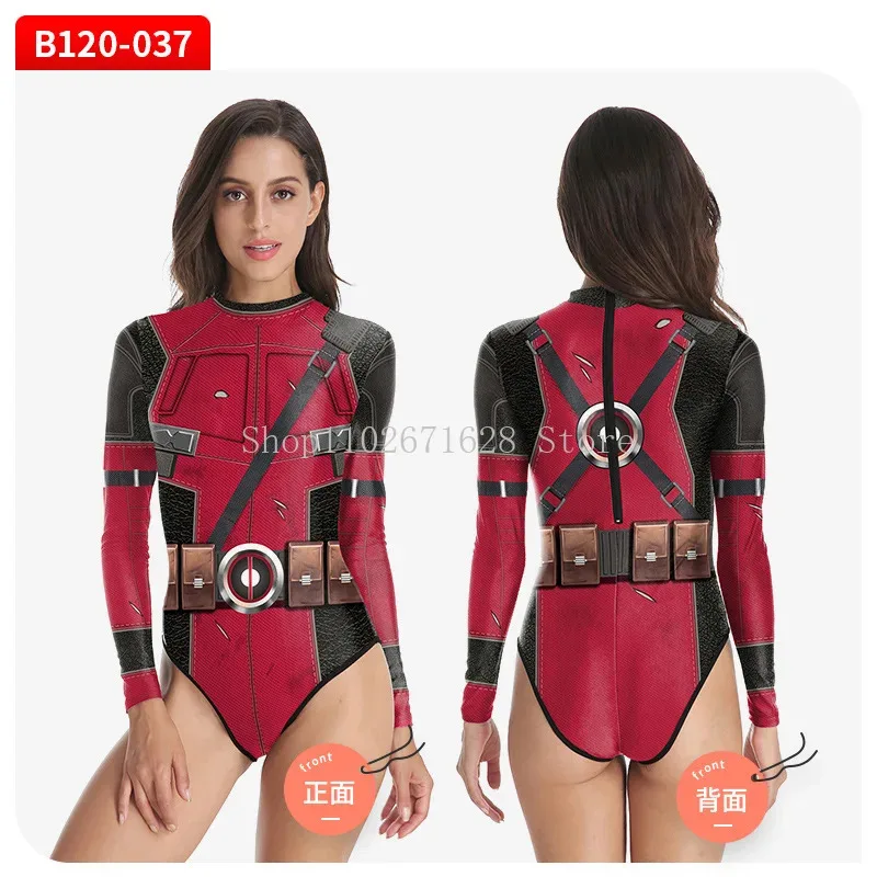 2024 Summer Spider Man Long Sleeved One Piece Zipper Swimsuit Tight Fit Sunscreen Surfing Swimsuit Women\'s Cosplay Costume