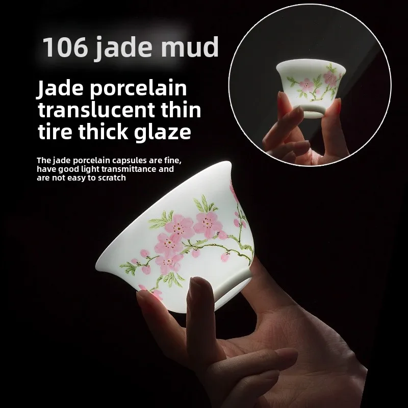 جينغدتشن الراقية السيراميك اليدوية الجديدة الصينية رسمت باليد نقطة المياه الباستيل زهر الخوخ فنجان الشاي مجموعة #3