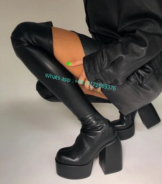 

Gladiator Platform Leather Block High Heel Boots Fall Sexy Luxury Women Cool Thigh High Boots Fashion Ladies Knight Shoes