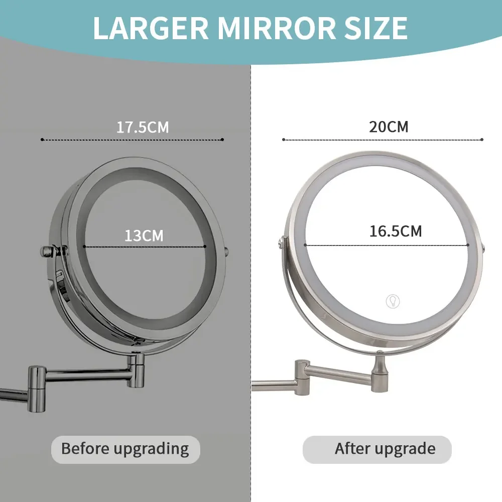 2025New 8 Inch Makeup Mirror Chrome 10x Magnifying Double Side USB Charging Bathroom 3 Color Light Smart Cosmetic Mirrors Makeup