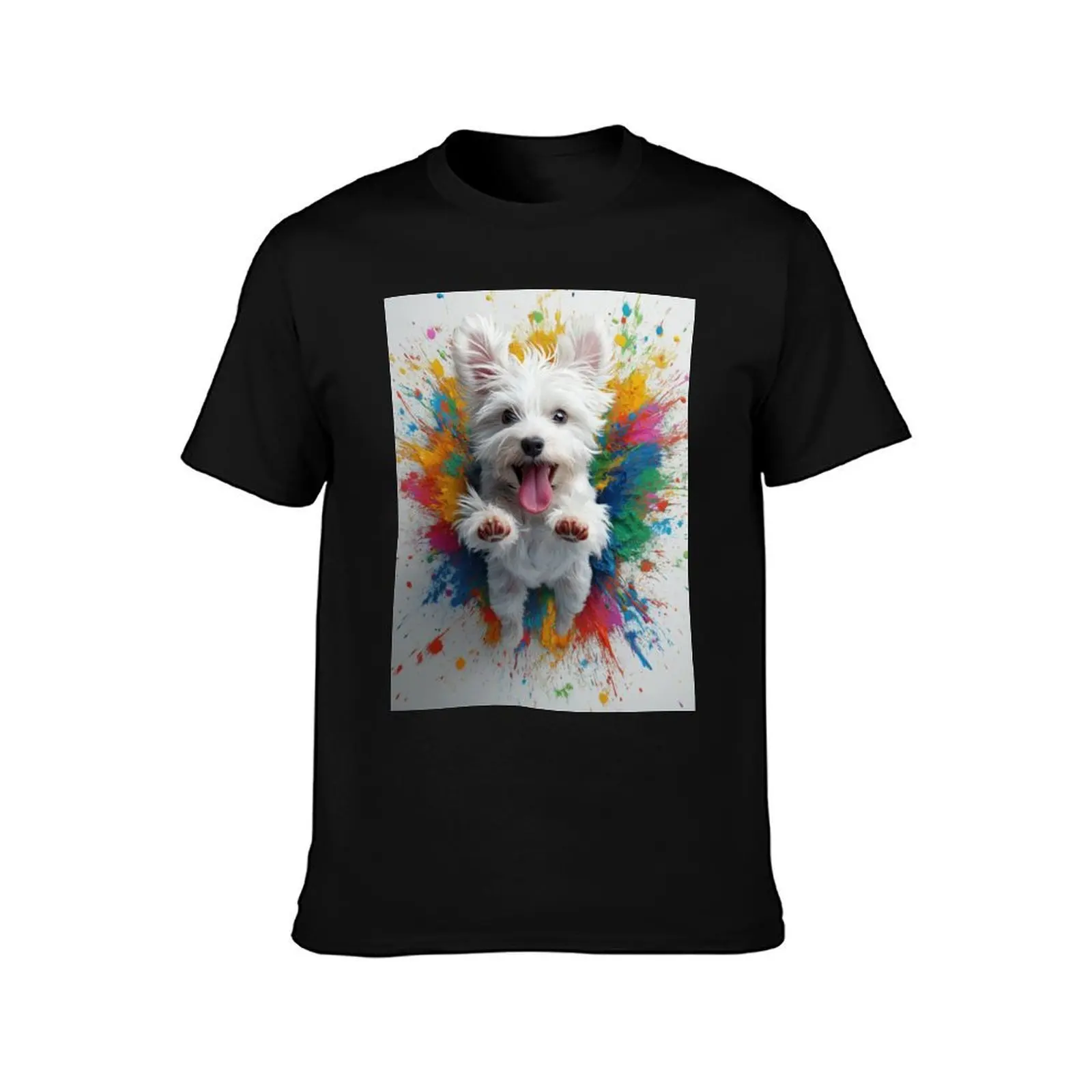 Puppy jumping between colors T-Shirt Fashion Casual Short Sleeve T-Shirt