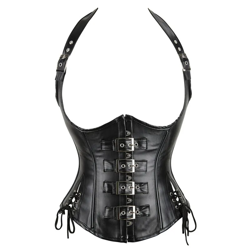 Women's Gothic Punk Style Corset & Bustier Waist Trainer Cincher Shaper Faux Leather Corselet Underbust For Party Costumes