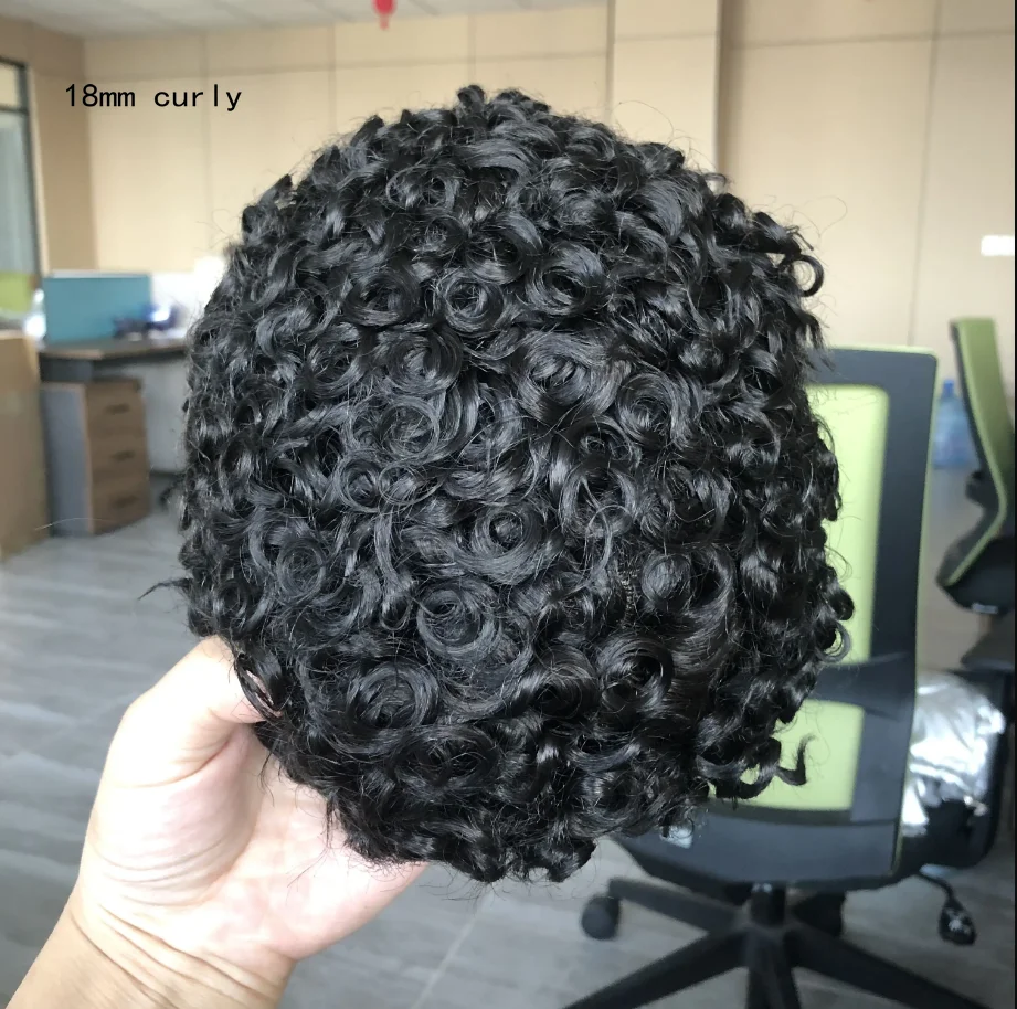 15mm/18mm/20mm Lockiges Toupet für Männer, Echthaar-Ersatzsysteme, Herren-Haarteile, Super Langlebiges Mono-Lace mit PU-Basis – Detail 5