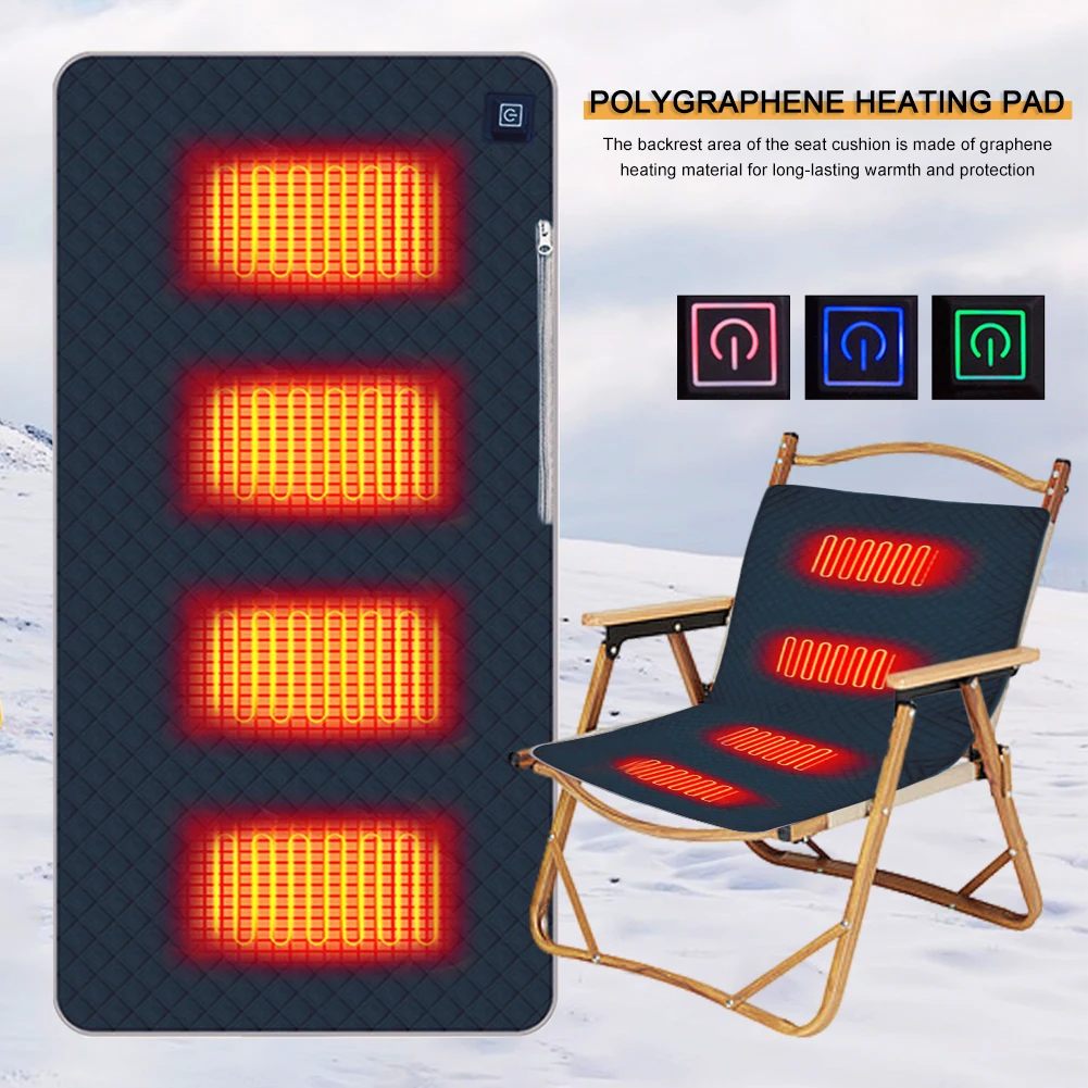 1/2PCS 4 Zones Electric Heated Seat Cushion Waterproof Winter Warm Seat Pad USB/Type-C Power Heating Pad for Camping Stadium