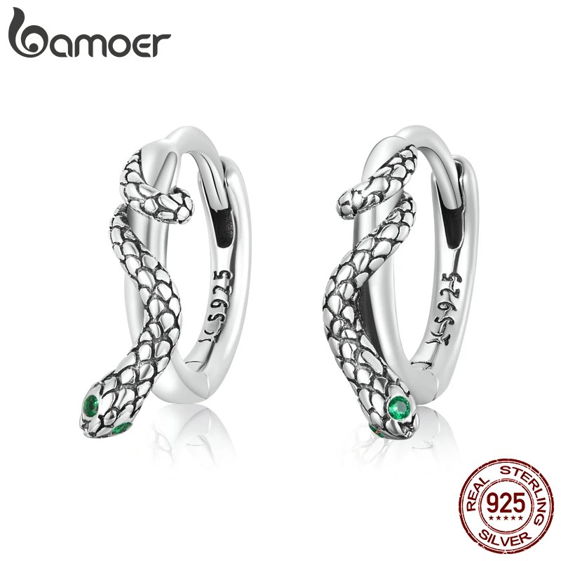 Bamoer 925 Sterling Silver New Classic Snake Ear Buckles for Women Vintage Animal Lucky Earrings Fashion Anniversary Jewelry