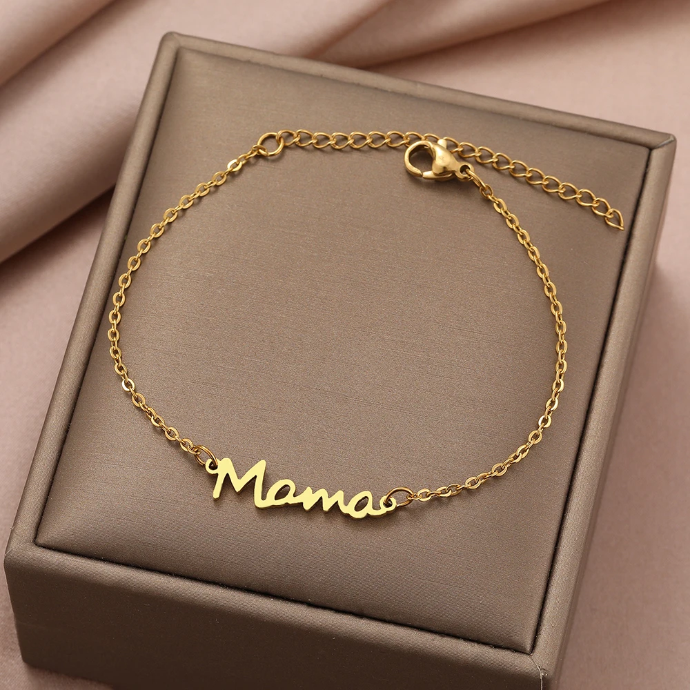 Stainless Steel Bracelets Letter Mama Pendant Chains Fashion Charms Bracelet For Women Jewelry Party Lover Mum Mother's Gifts