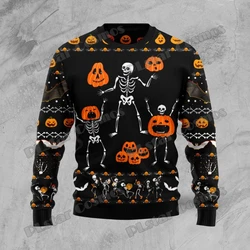 Plstar Kosmos Skelet Pompoen Halloween 3d Geprint Heren Lelijke Kersttrui Winter Unisex Casual Gebreide Trui Zzm30