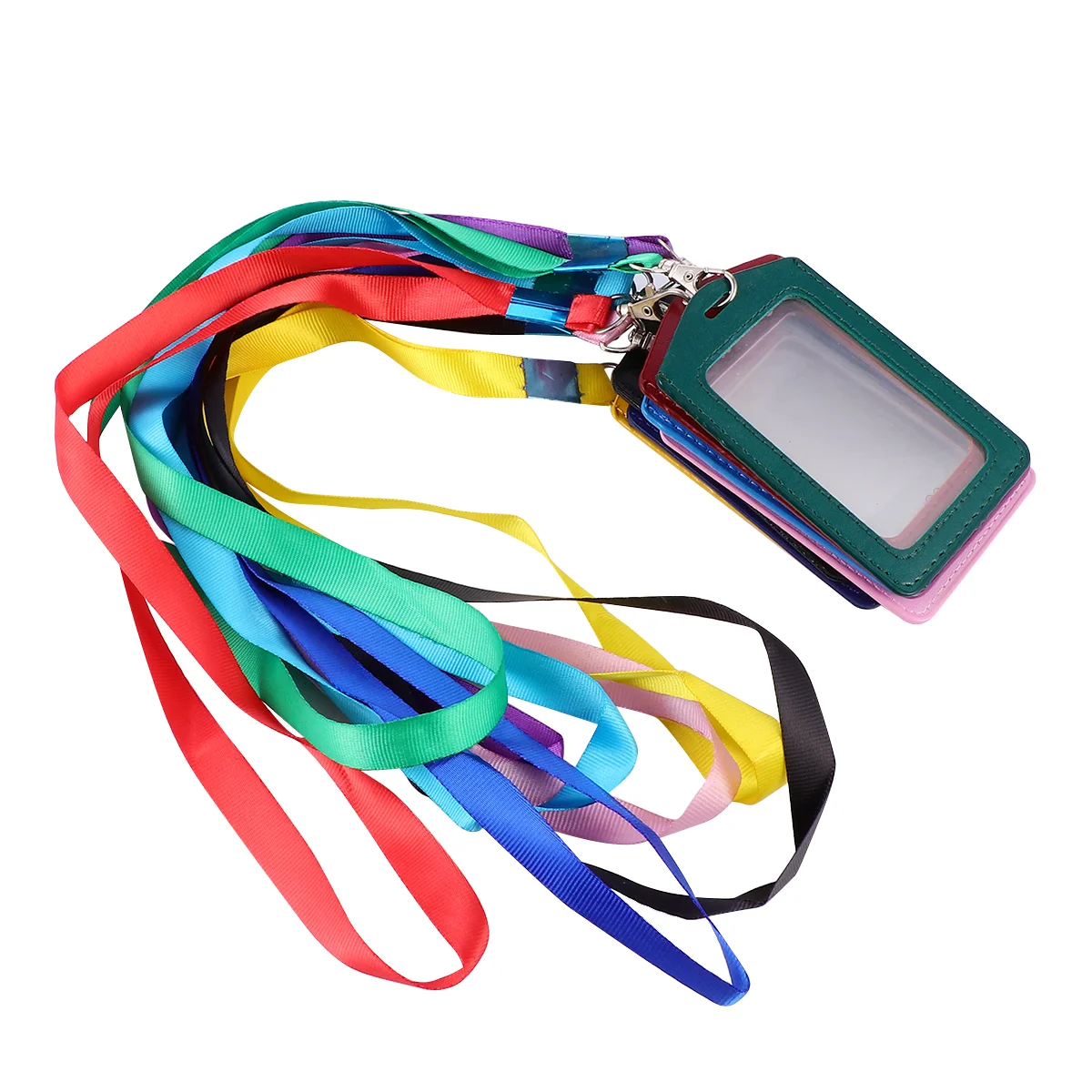 8 Pcs Work Permit Card Cover Lanyard Holder Transparent Badge Sleeves Case Cards