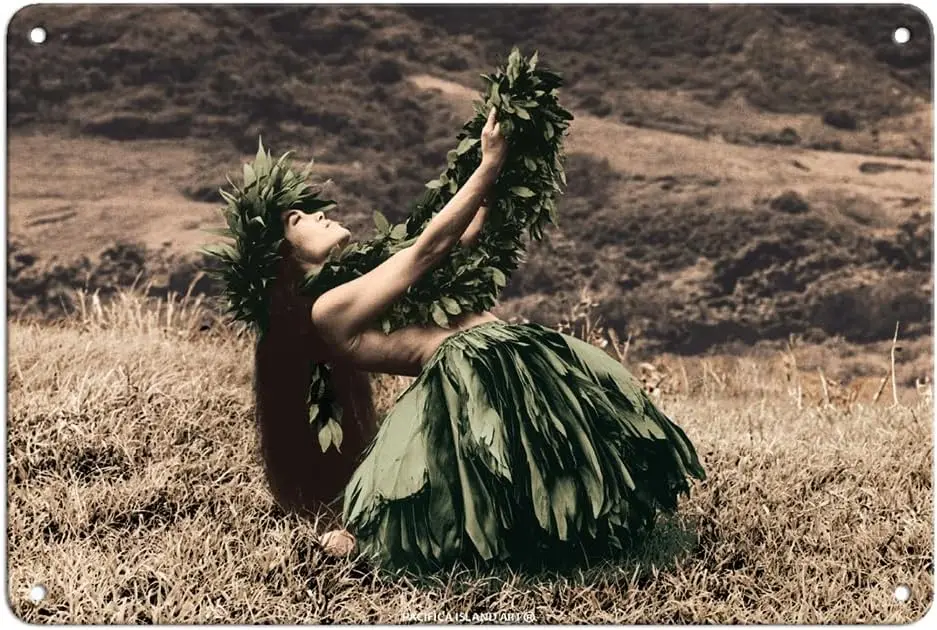 Pacifica Island Art Offering to Pele - Hawaiian Hula Dancer - From an Original Hand Colored Photograph by Alan Houghton - 8 x 12