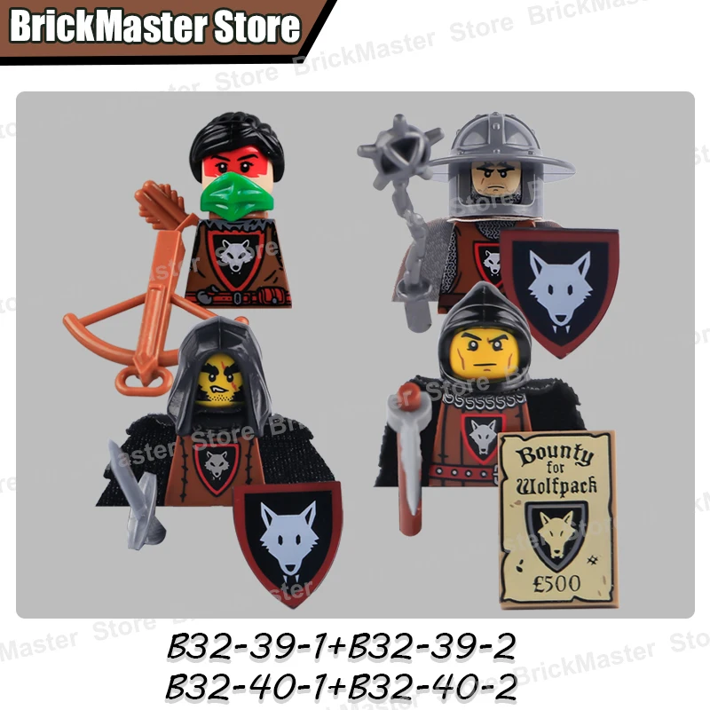 MOC Medieval Military Wolf Knight Soldier Figures Building Blocks Castle Infantry Warrior Sword Shield Cloak Bricks Toy Gifts