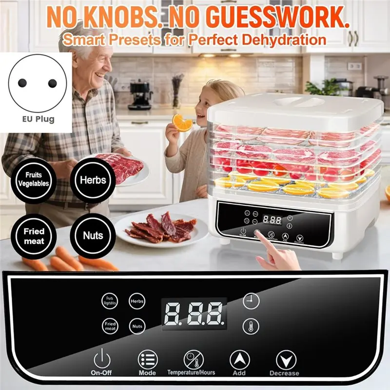 【OFF SHELF】For Fruits Compatible Dehydrator With 5 Compartments, Food Dehydrator Featuring 72-Hour Timer Eu Plug
