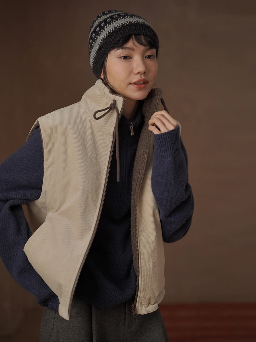 

Warm Lamb Fur Simulation Loose Stand Collar Vest Double Sided Wear Cotton Polyester Fiber Ci Commuting Sle Fem Outerwear