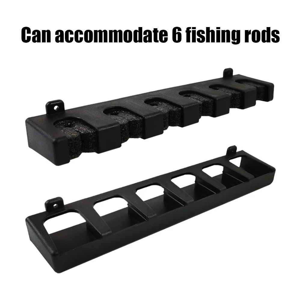 Parede montado Pesca Rod Rack, Pesca Pólo Titular, 6-Rod cremalheira de armazenamento, montagem na parede Horizontal e Vertical, 2PCs