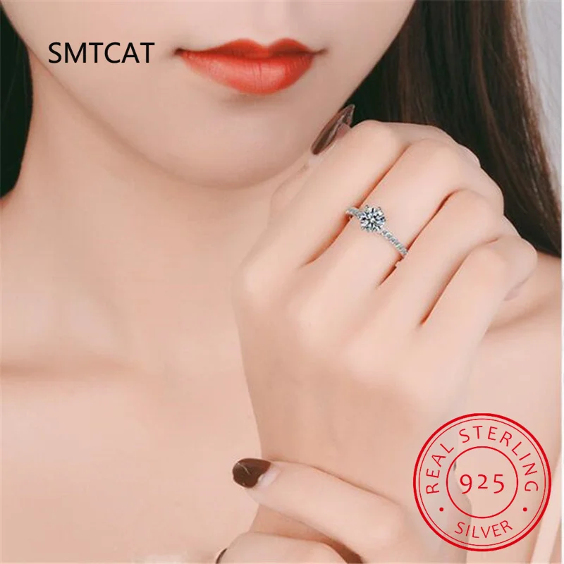 Cincin Moissanite 3 karat asli untuk wanita 925 perak murni klasik 6 cakar cincin pertunangan perhiasan cincin pernikahan romantis