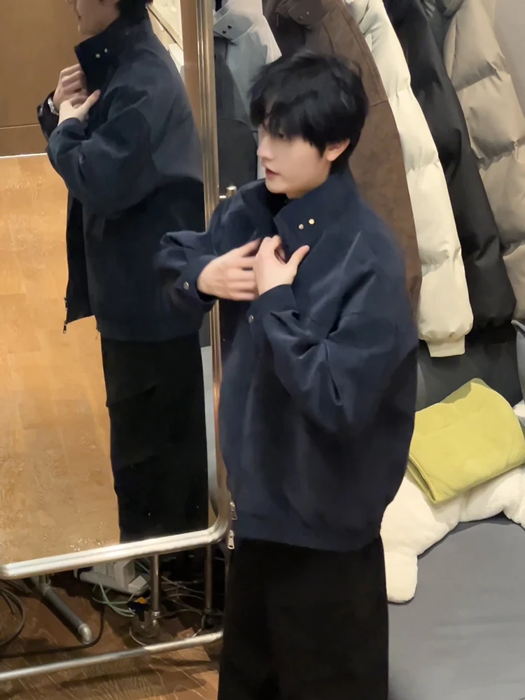 

Cobalt Blue PU Leather Jaet Men's Autumn Winter American Sle Stand Collar Suede Barn Windbreaker Workwear Motorcycle Base...