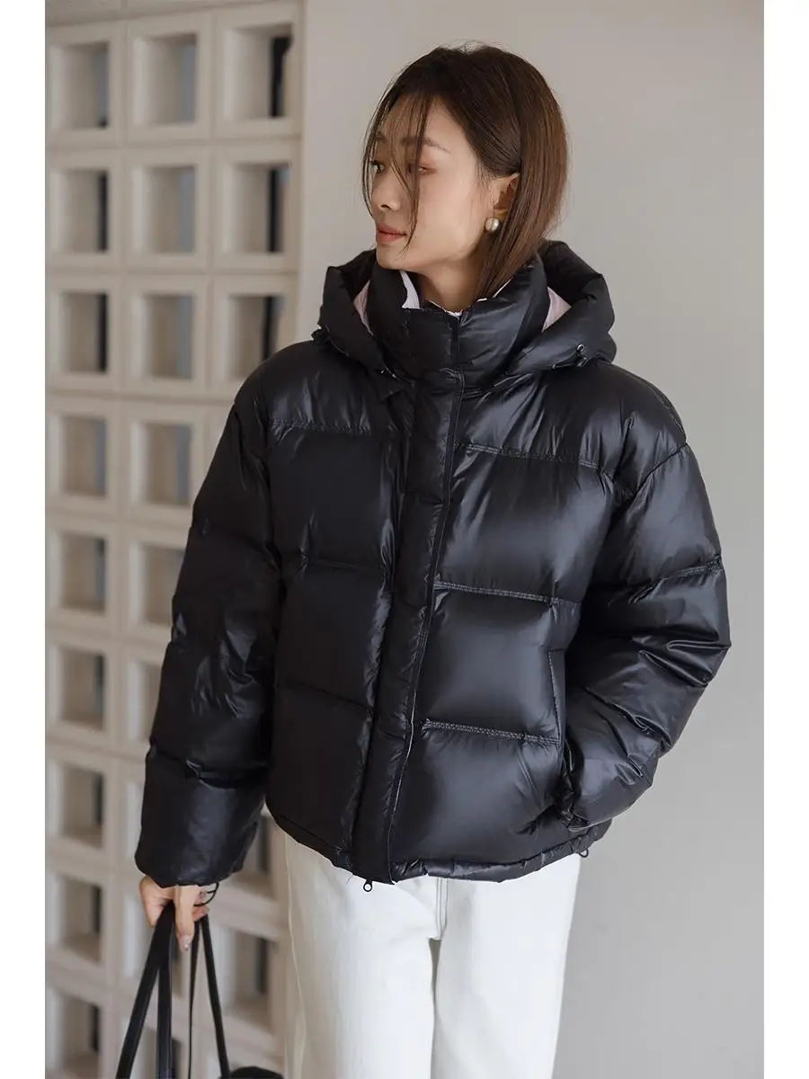 

Blue ort Puffer Jaet Women's Winter Coat Lightweight Warm Hooded Loose Fit White Du down Coat Korean Sle Commute Wind