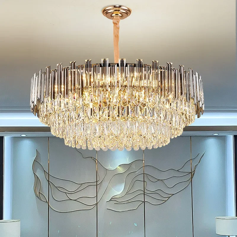 Light luxury chandelier, modern crystal chandeliers, living room lights, simple and grand round round dining room and bedroom