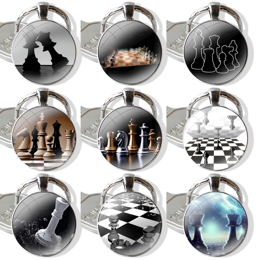 Keychain Handmade Glass Cabochon Key Ring Holder Pendant Key Chains Tavri Chess