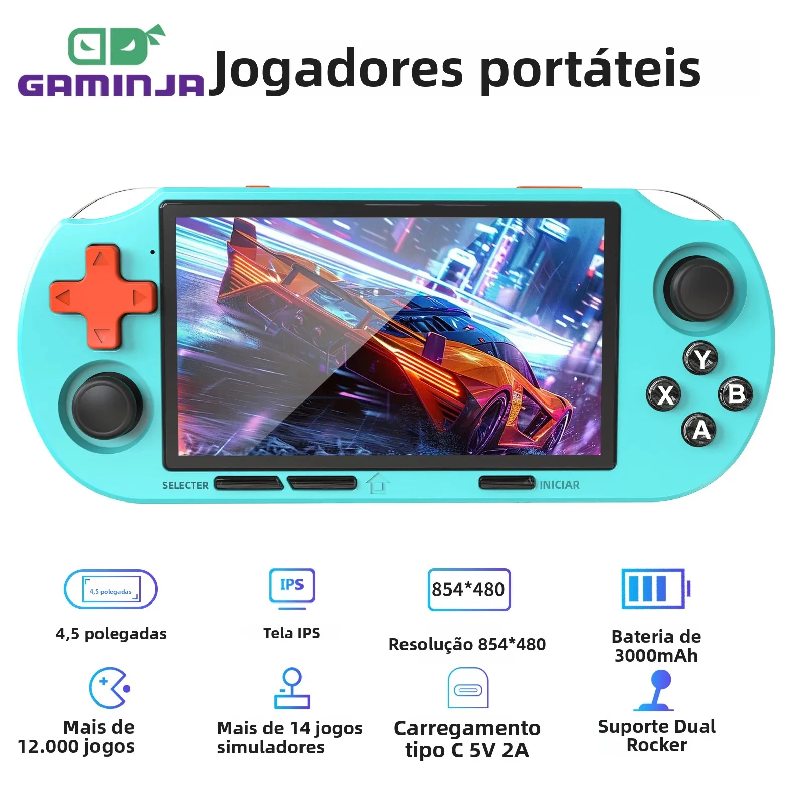 gaminja-ans16-携帯ゲーム機-45-インチ-ips-スクリーン-rgb-照明ポータブルレトロビデオゲームコンソール-64-ギガバイト-ps1-gba-sfc