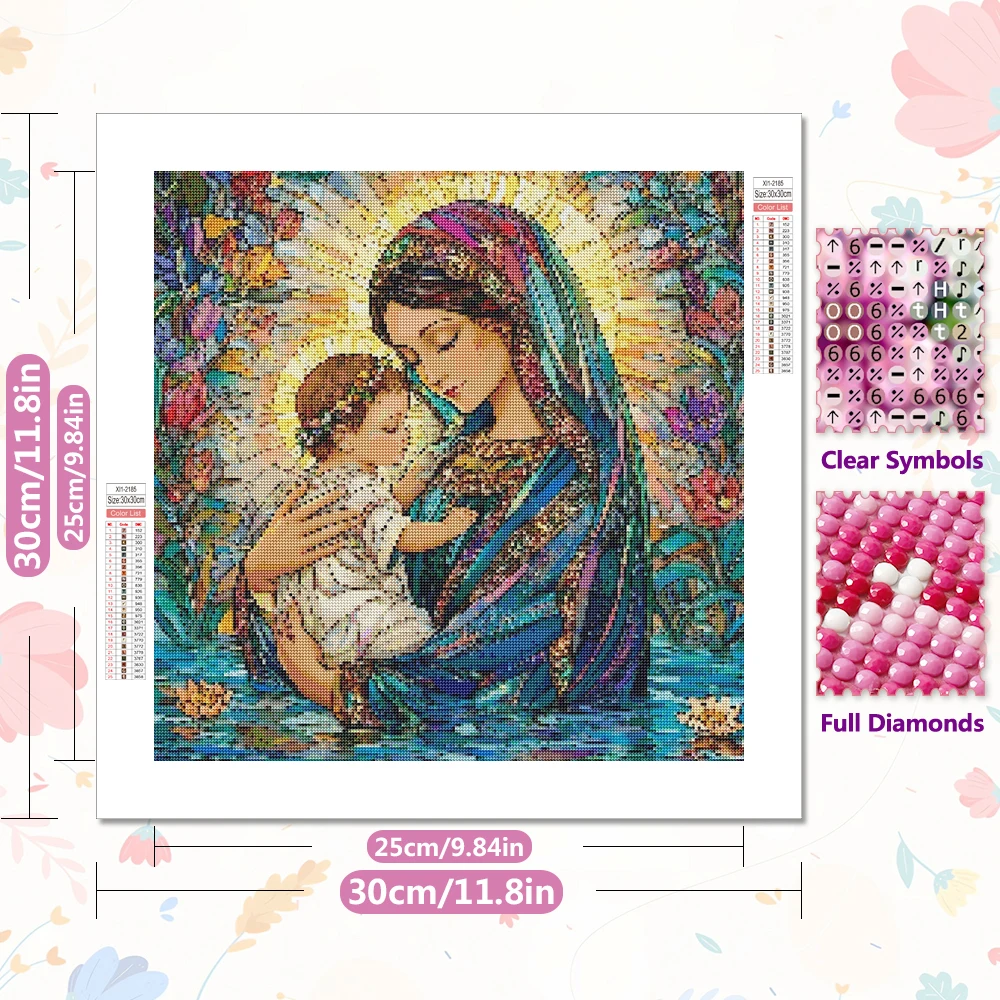 ภาพปักเพชร DIY เอเวอร์ไชน์ รูปพระแม่มารี 5D ปักเต็มผืน งานปักคริสเตียน ภาพโมเสก ศาสนา ภาพเหมือน ของตกแต่งบ้าน ของขวัญ