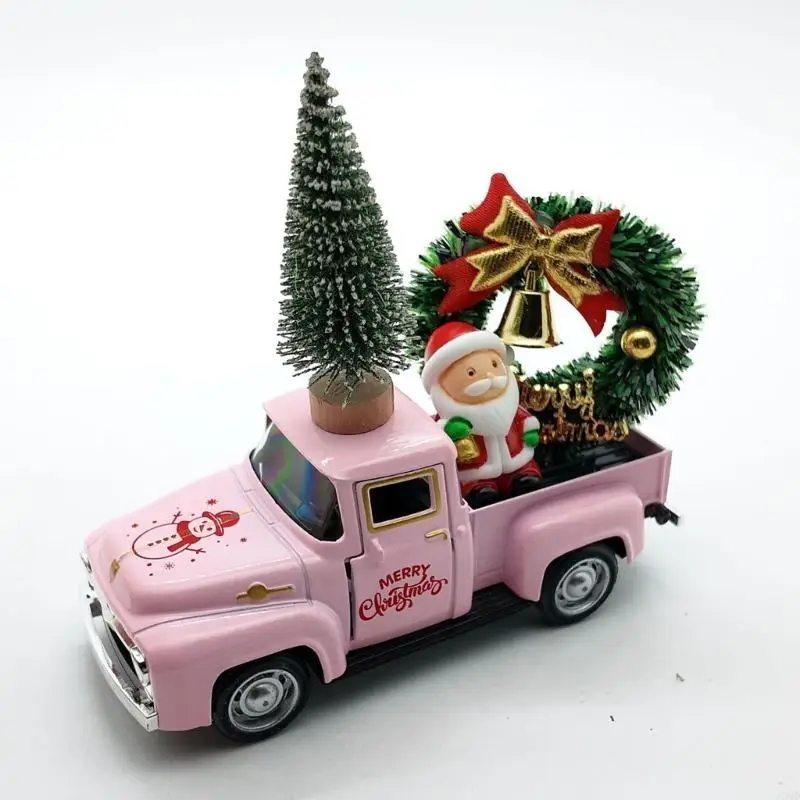 Christmas Truck Decors Metal Pickup with Christmas Wreath Santa Tree Ornament JOMD
