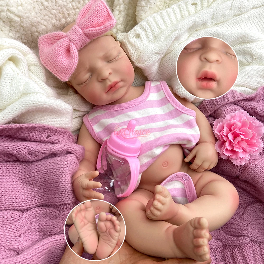

Handmade 44cm Open Mouth Girl Full Soft Silicone Reborn Baby Lifelike Weighted Visible Veins Doll for Elderly Child Loss Sorrow