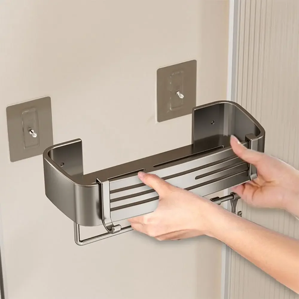 Aluminum Alloy Bathroom Storage Rack Wall Mounted Non Perforated Bathroom Toiletries Holder Washbasin Storage Shelf Home