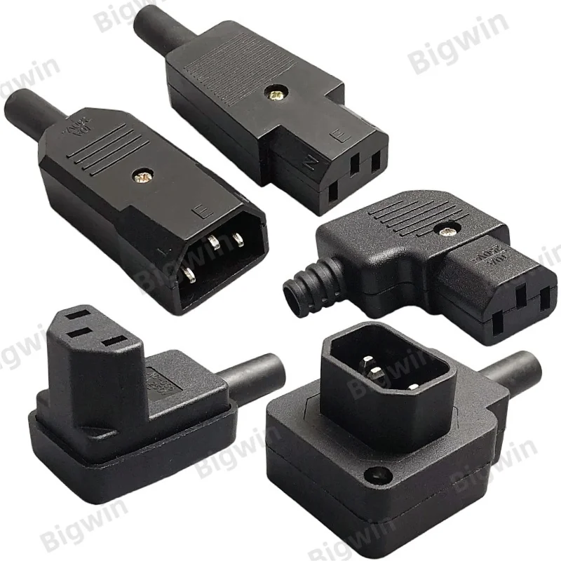 IEC320 C13 C14 Rewirable Plug 10A 250V 3Pin Straight & 90 Degree Right Angle Male Female Power Connector, Detachable Screw