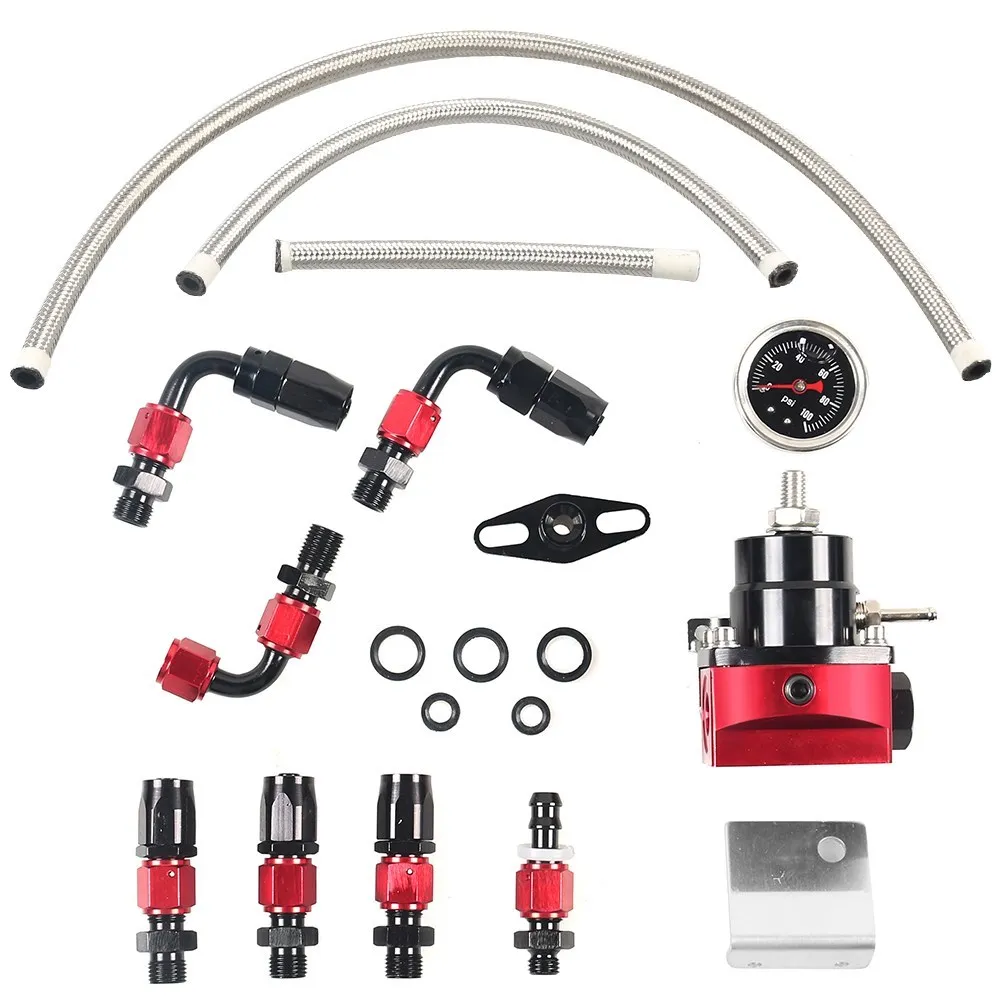 Adjustable FPR AN6 Fitting EFI Fuel Pressure Regulator For 7MGTE MKIII with Hose Line Fittings Oil 100psi Gauge Universal
