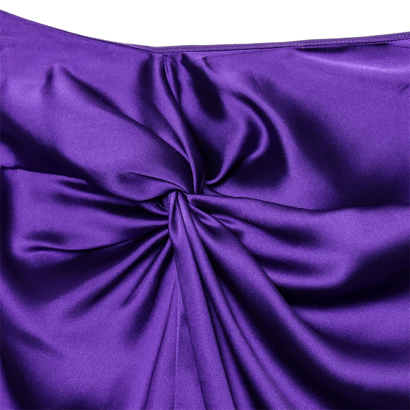 KEYANKETIAN letnia nowa damska fioletowa satynowa spódnica MIDI zamek błyskawiczny z tyłu wysoka talia plisowana dekoracja boczne rozcięcie spódnica do kostek